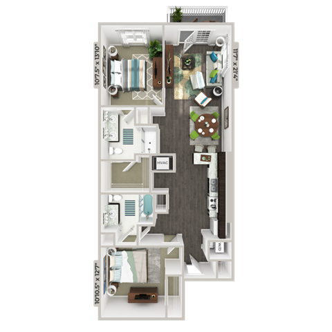 Two bedroom floorplan B1A